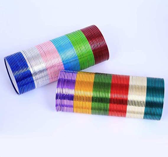 Multicolor Glossy Metal Glaze Golden Glitters Bangle Set For Women (144 Piece)