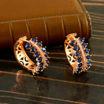 Load image into Gallery viewer, Women's Rose Gold Plated Blue Sapphire & White Crystal Half-Hoop Earrings