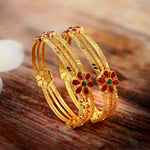 Load image into Gallery viewer, Set of 2 Gold-Plated Stone Studded & Beaded Bangles