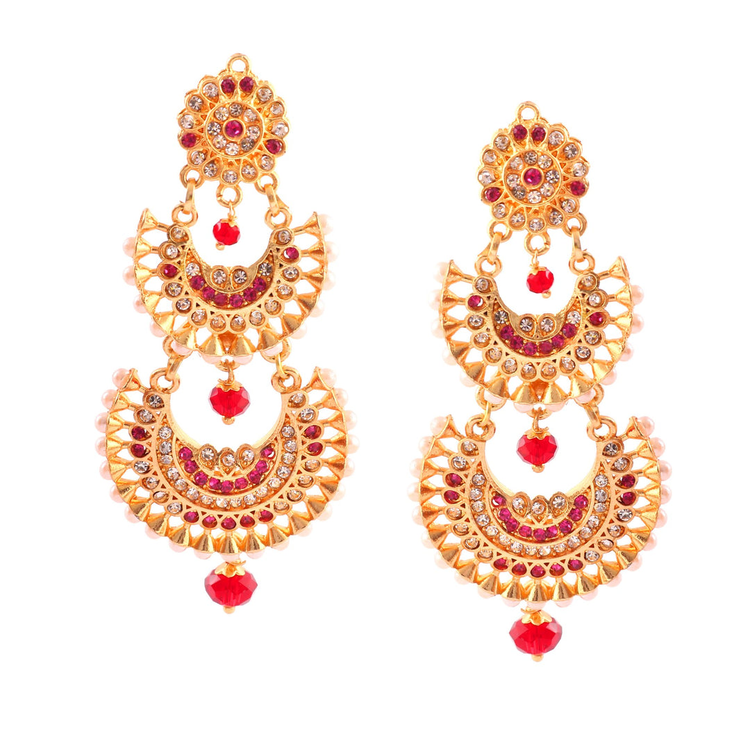 Gold Plated Kundan Pearl Polki Rajputi Chandbalis