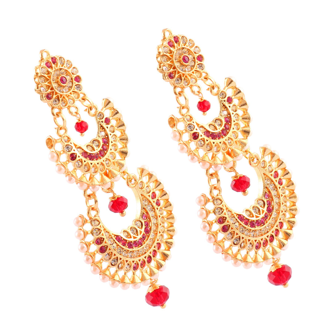 Gold Plated Kundan Pearl Polki Rajputi Chandbalis