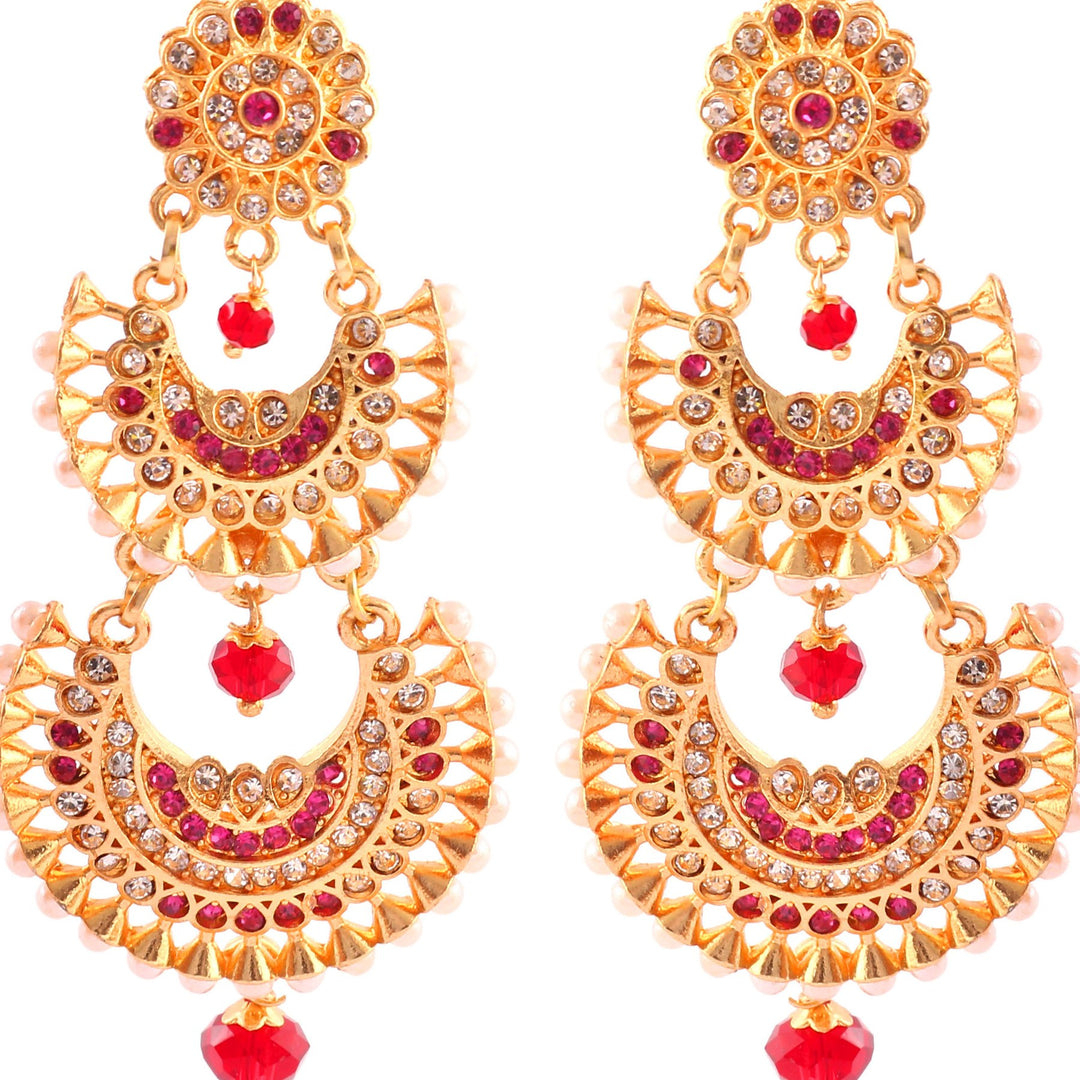 Gold Plated Kundan Pearl Polki Rajputi Chandbalis