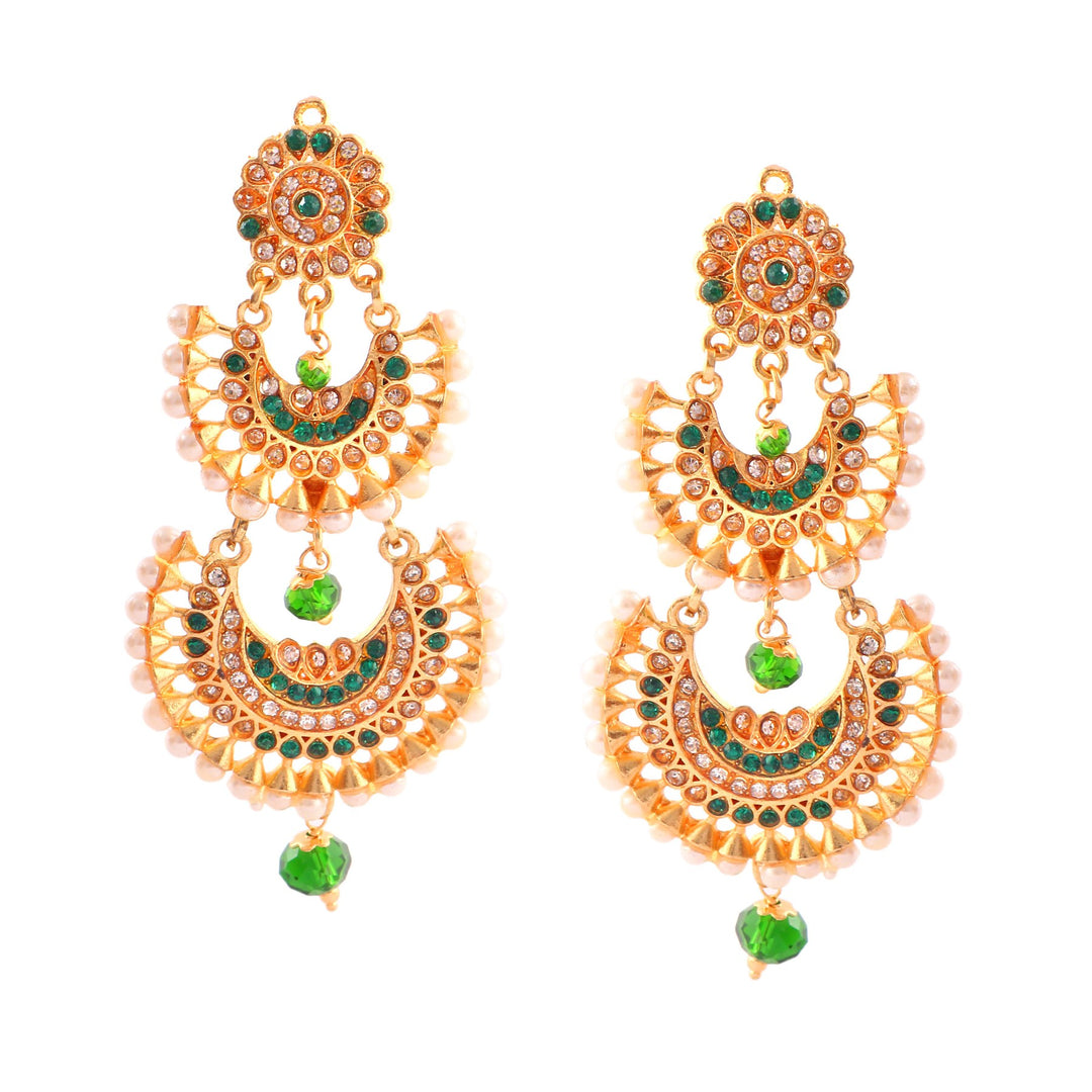 Gold Plated Kundan Pearl Polki Rajputi Chandbalis