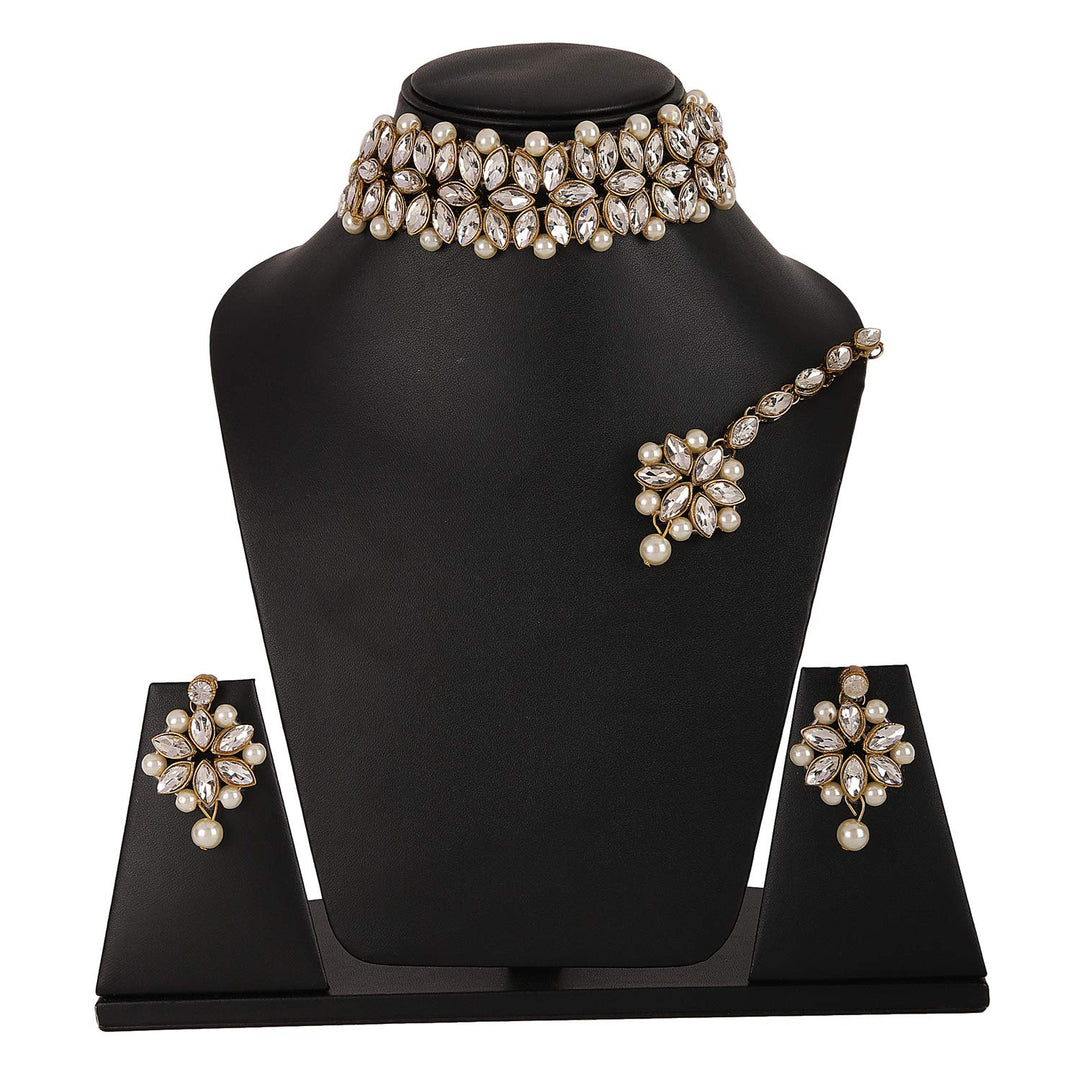 Antique Kundan & Pearl Work Choker With Tika For Women