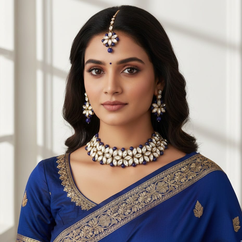 Antique Kundan & Pearl Work Choker With Tika For Women