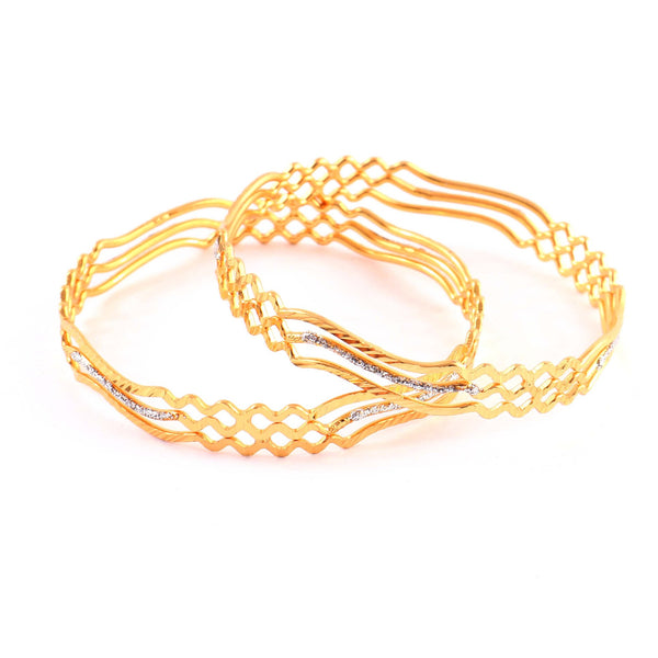 Set of 2 Gold Plated Silver Glitter Brass Bangle