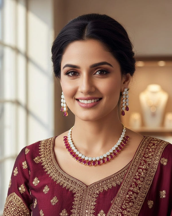 Gold and Silver Plated  American Diamond and Cubic Zirconia Jewelry Set