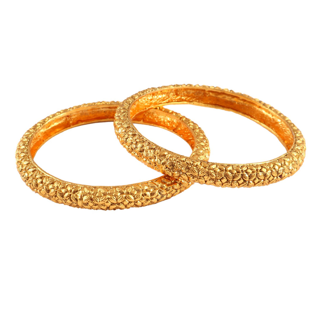 Gold Plated Leaf Design Bangles For Women (2 Piece)