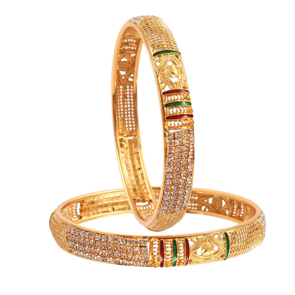 Gold Plated Handmade Meena Work Bangle For Women (2 Piece)