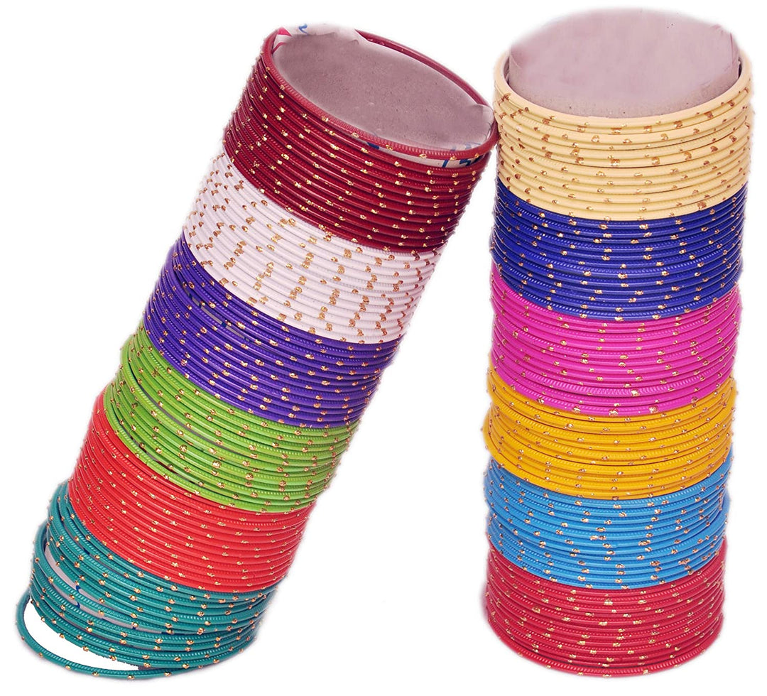 Multicolor Glossy Metal Glaze Golden Glitters Bangle Set For Women (144 Piece)