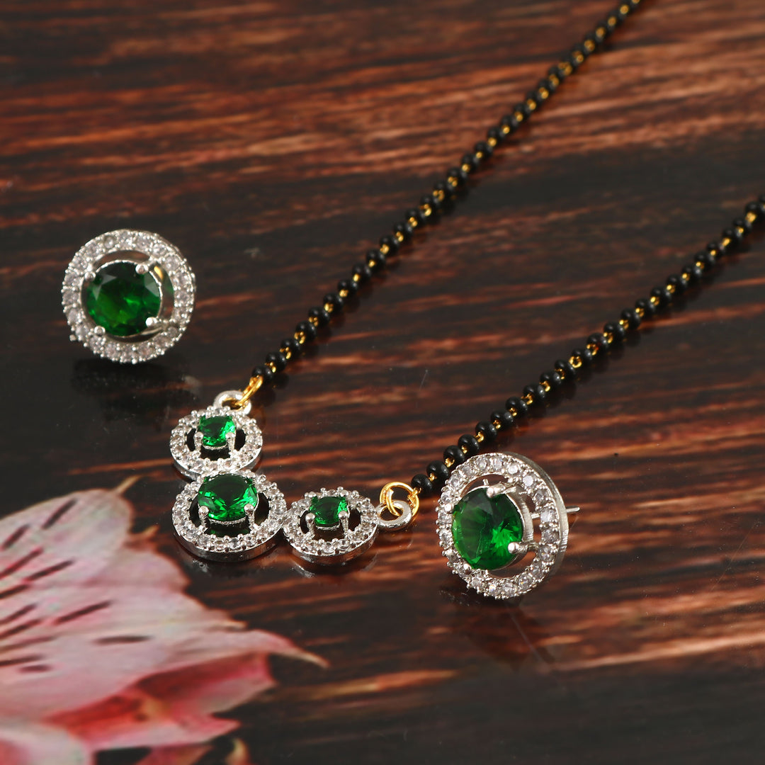 Two-Tone Silver Gold Plated American Diamond and Cubic Zirconia Studded Mangalsutra With Earrings