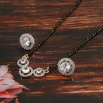 Load image into Gallery viewer, Two-Tone Silver Gold Plated American Diamond and Cubic Zirconia Studded Mangalsutra With Earrings
