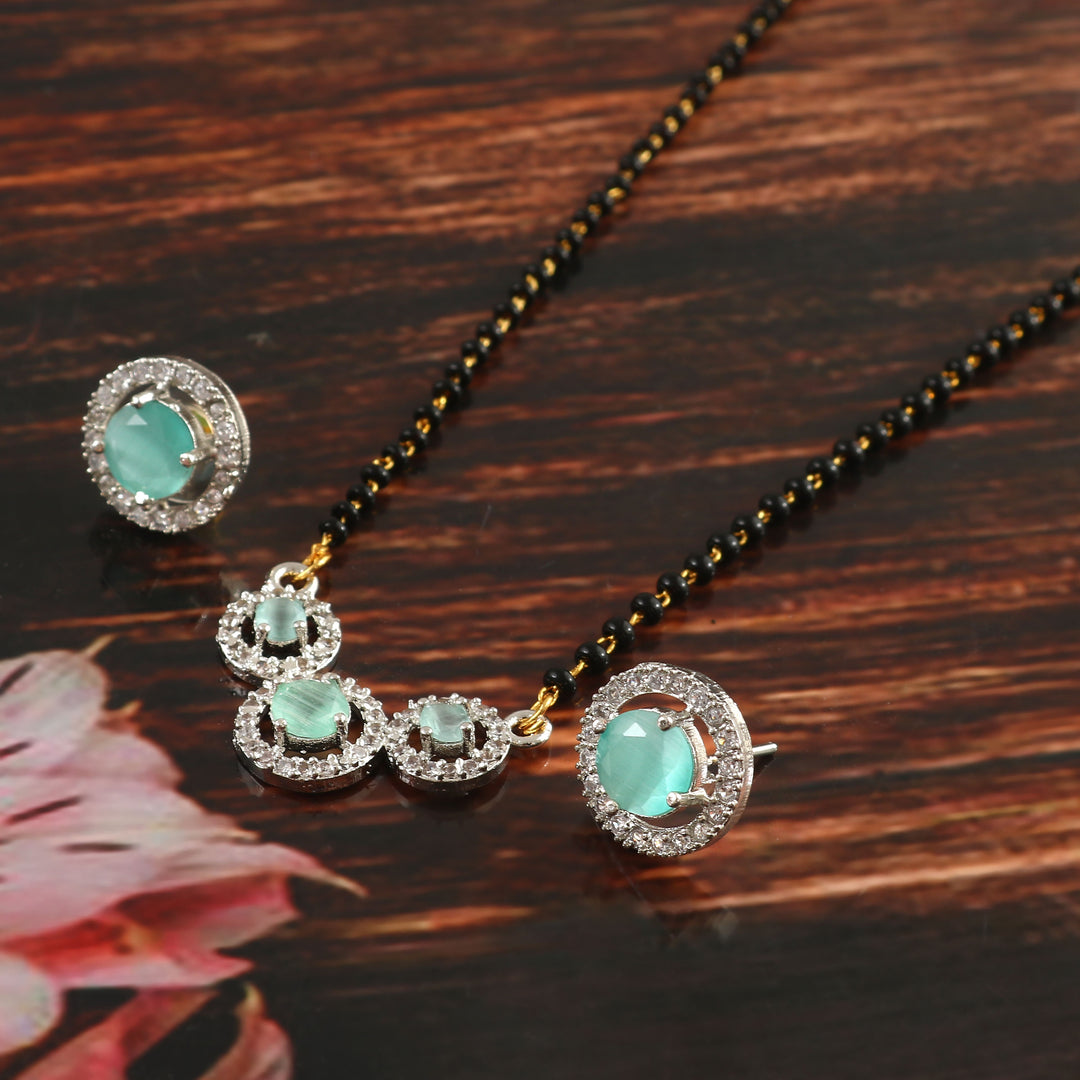 Two-Tone Silver Gold Plated American Diamond and Cubic Zirconia Studded Mangalsutra With Earrings