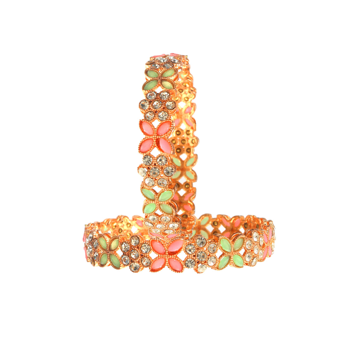 Set Of 2 Rose Gold-Plated AD Stone-Studded Bangles