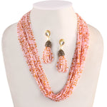 Load image into Gallery viewer, Jewar Mandi Baby Pink Beaded Multi-Layer Necklace and Tassel Earring Set for Women
