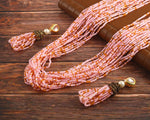 Load image into Gallery viewer, Jewar Mandi Baby Pink Beaded Multi-Layer Necklace and Tassel Earring Set for Women
