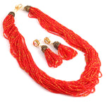 Load image into Gallery viewer, Jewar Mandi Baby Pink Beaded Multi-Layer Necklace and Tassel Earring Set for Women
