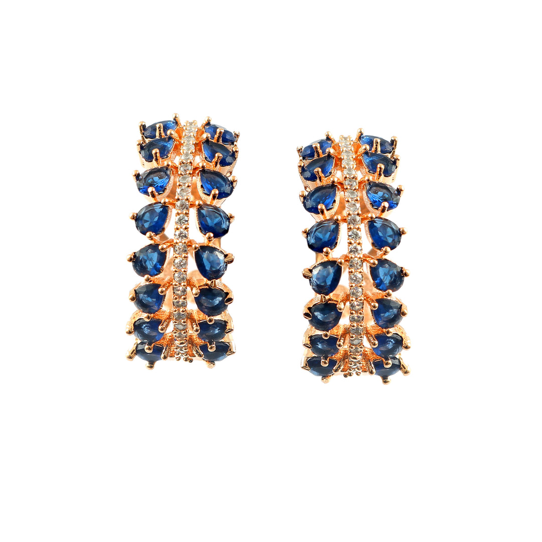 Women's Rose Gold Plated Blue Sapphire & White Crystal Half-Hoop Earrings
