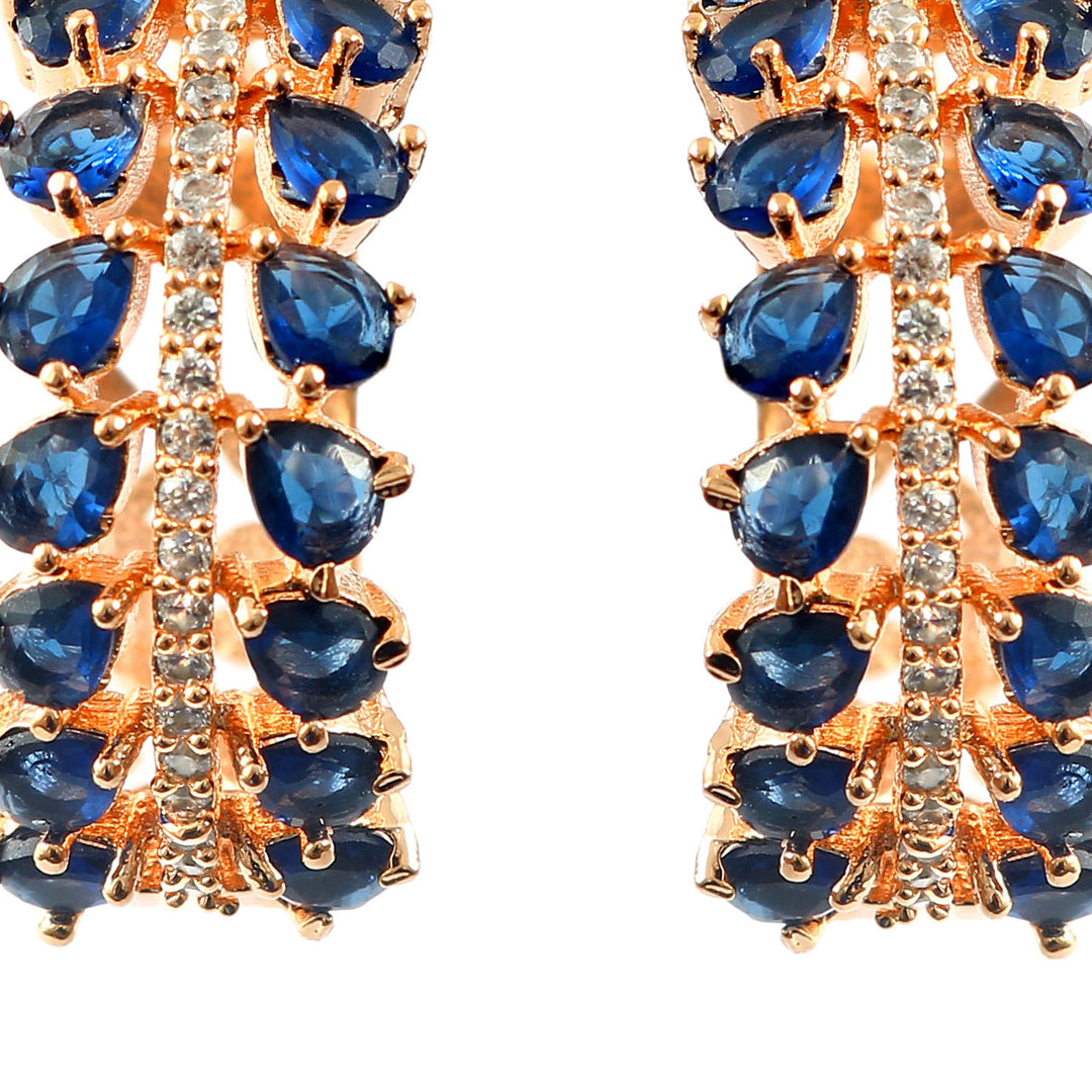 Women's Rose Gold Plated Blue Sapphire & White Crystal Half-Hoop Earrings