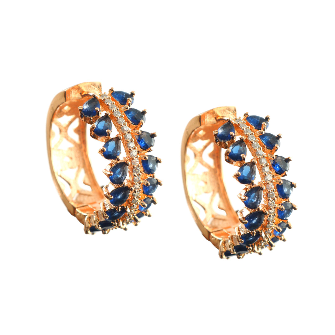 Women's Rose Gold Plated Blue Sapphire & White Crystal Half-Hoop Earrings