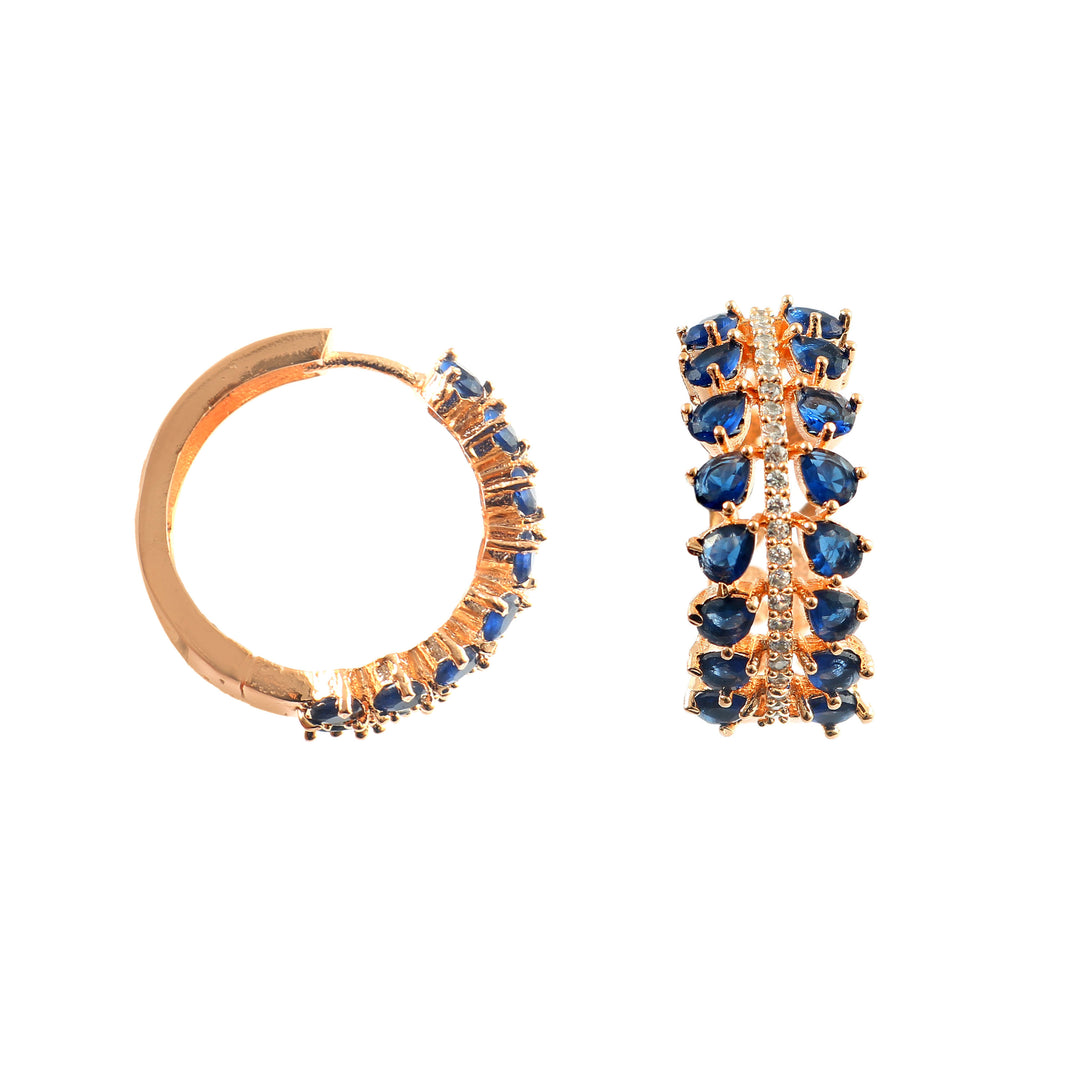 Women's Rose Gold Plated Blue Sapphire & White Crystal Half-Hoop Earrings