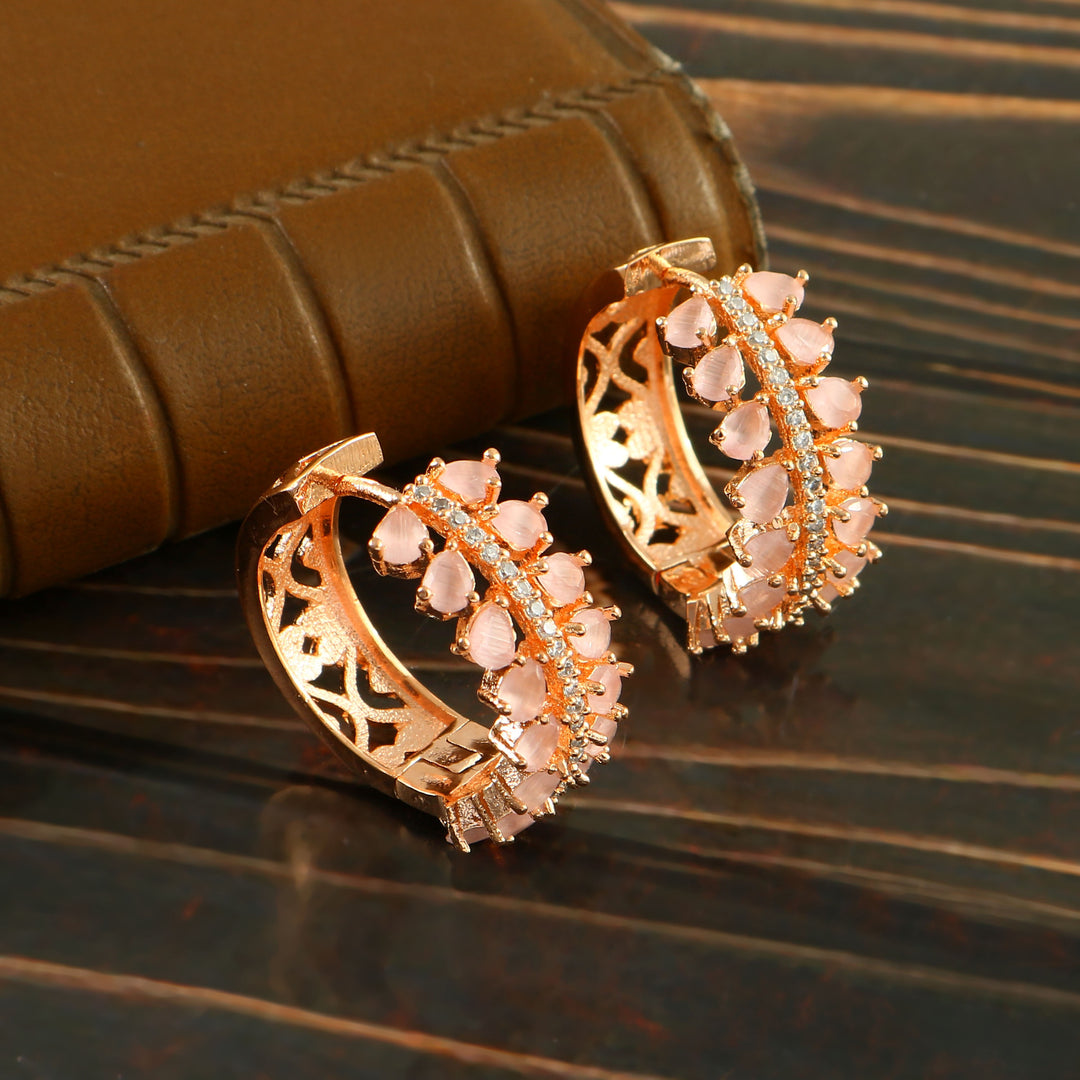 Women's Rose Gold Plated Blue Sapphire & White Crystal Half-Hoop Earrings