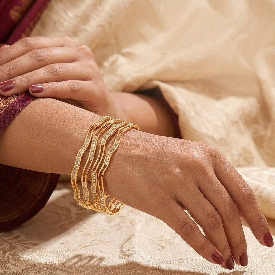 Set Of 4 Gold-Plated AD-Studded Bangles