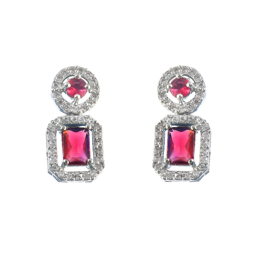 Silver-Plated Cubic Zirconia Studded Square Drop Earrings