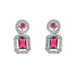 Load image into Gallery viewer, Silver-Plated Cubic Zirconia Studded Square Drop Earrings
