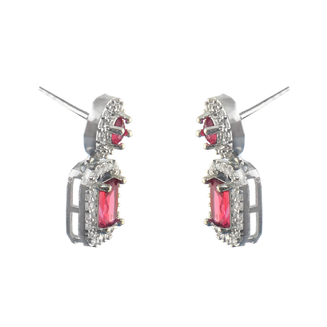 Silver-Plated Cubic Zirconia Studded Square Drop Earrings