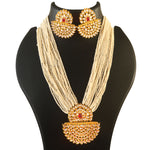 Load image into Gallery viewer, Gold-Plated Kundan Studded &amp; Pearls Beaded Jewellery Set (Red)
