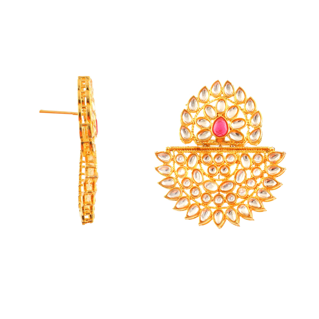 Gold-Plated Kundan Studded & Pearls Beaded Jewellery Set (Red)