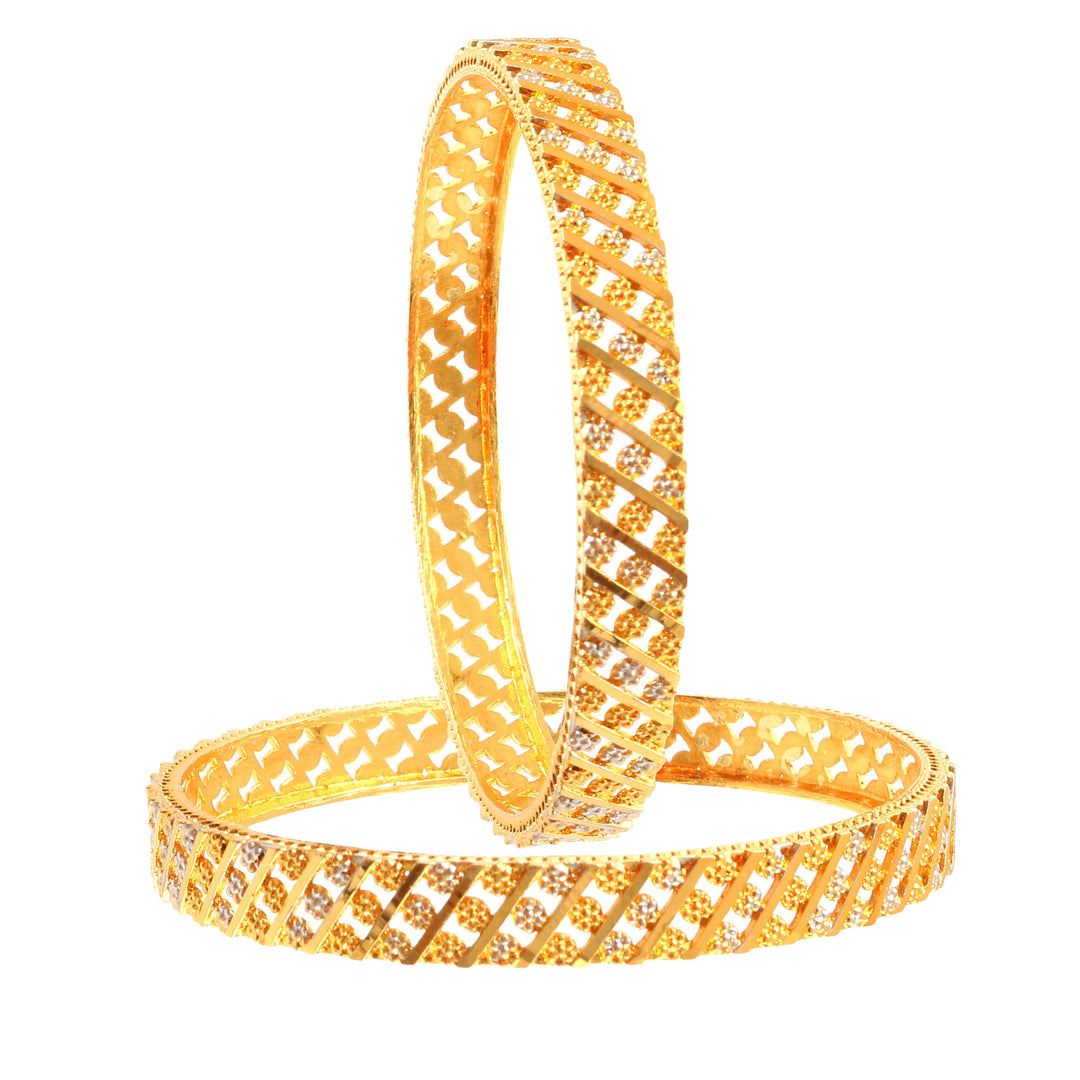 Set Of 2 Gold-Plated & Silver-Plated Intricate Design Bangles