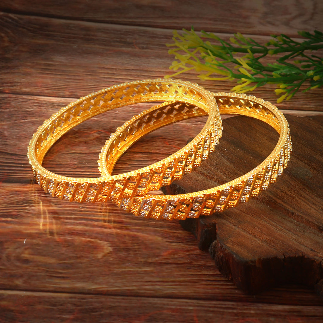 Set Of 2 Gold-Plated & Silver-Plated Intricate Design Bangles