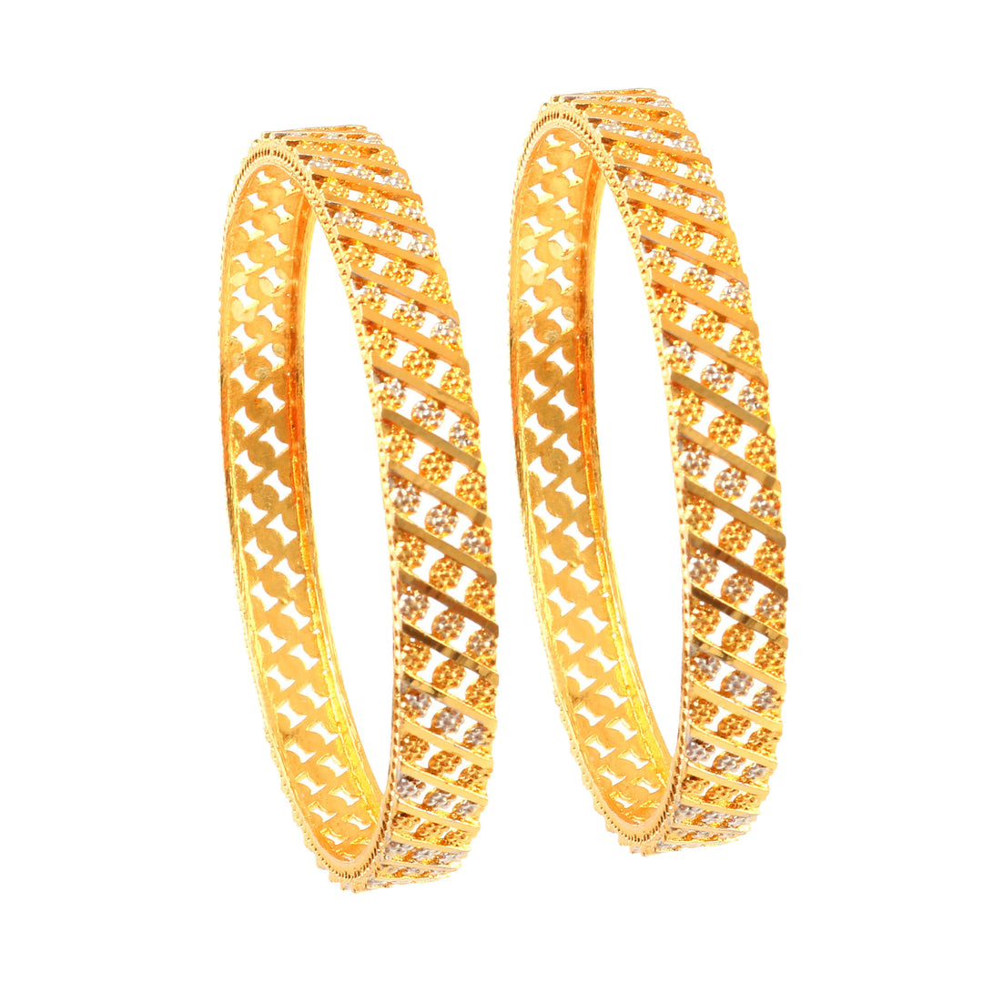 Set Of 2 Gold-Plated & Silver-Plated Intricate Design Bangles