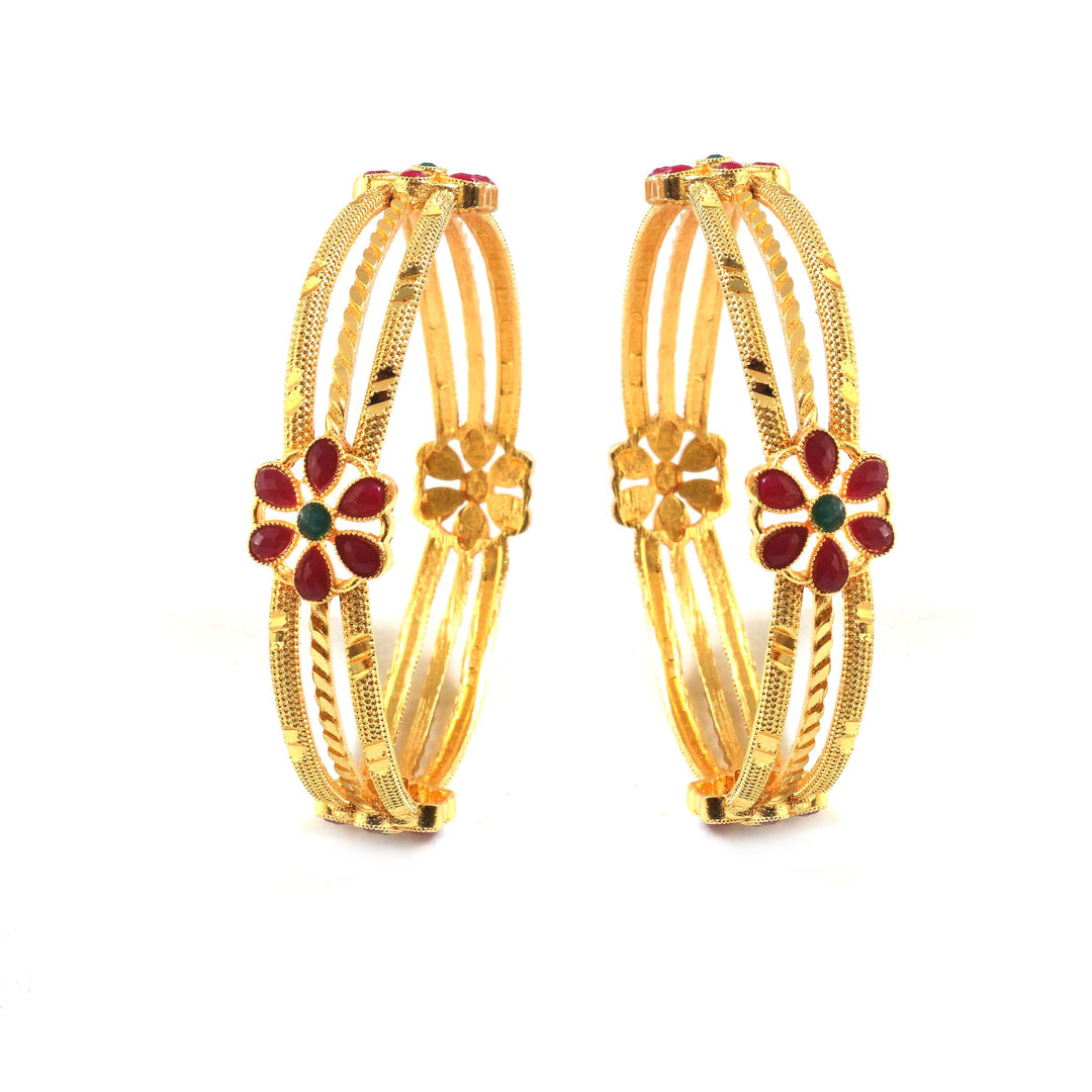 Set of 2 Gold-Plated Stone Studded & Beaded Bangles