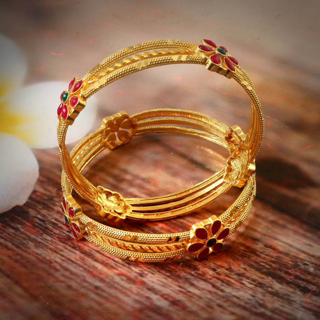 Set of 2 Gold-Plated Stone Studded & Beaded Bangles