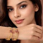 Load image into Gallery viewer, Set of 2 Gold-Plated Stone Studded &amp; Beaded Bangles
