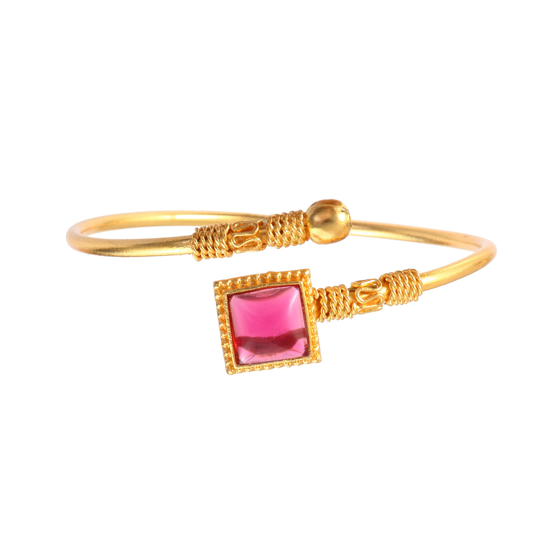 Gold-Plated Ruby Red Stone Studded Adjustable Kada Bracelet