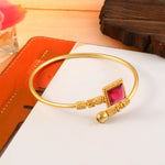 Load image into Gallery viewer, Gold-Plated Ruby Red Stone Studded Adjustable Kada Bracelet
